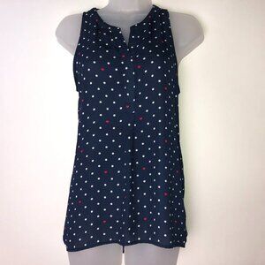 Dalia Dark Blue w/White‎ Dots & Red Hearts Blouse Small